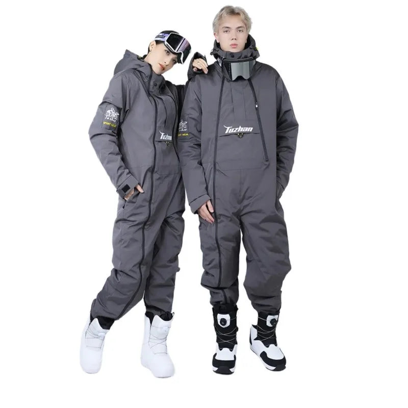 One-Piece Ski Jumpsuit Cold-Proof Men's and Women's Outdoor Waterproof Windproof Snowboarding Suit