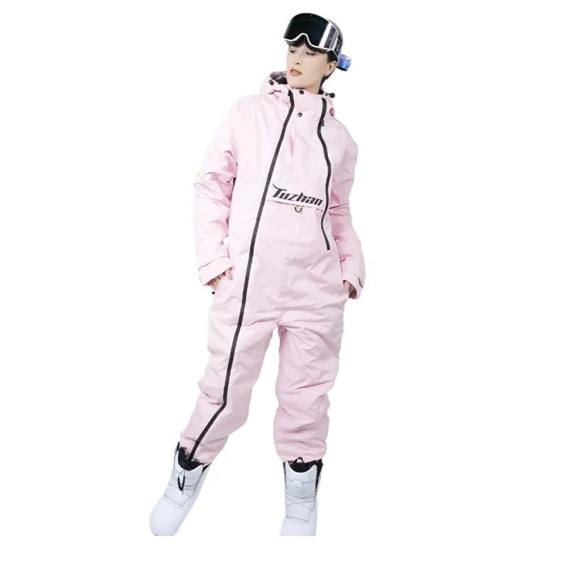 One-Piece Ski Jumpsuit Cold-Proof Men's and Women's Outdoor Waterproof Windproof Snowboarding Suit