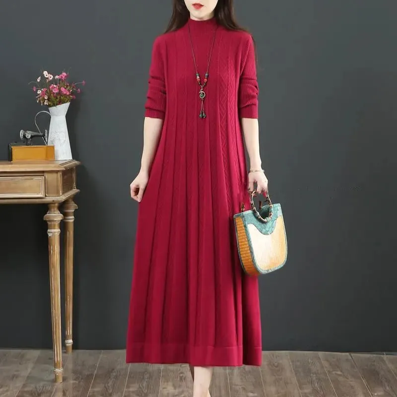 Oversize Women Long Dress For Autumn Winter Slim Bottom Sweater