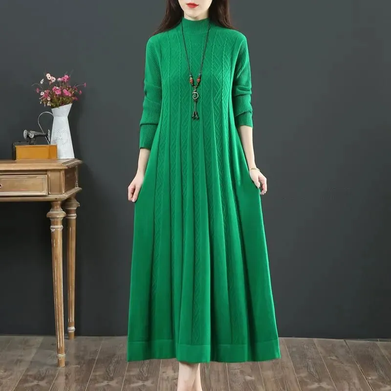 Oversize Women Long Dress For Autumn Winter Slim Bottom Sweater