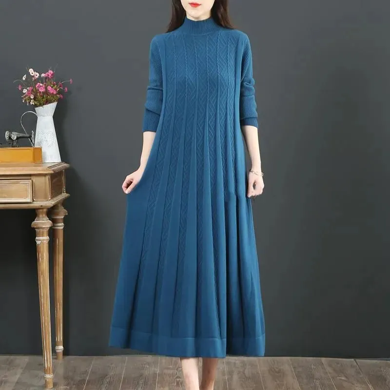 Oversize Women Long Dress For Autumn Winter Slim Bottom Sweater