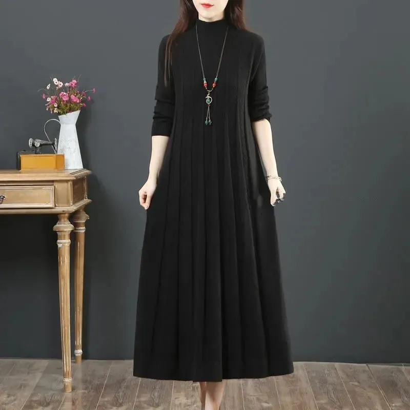 Oversize Women Long Dress For Autumn Winter Slim Bottom Sweater