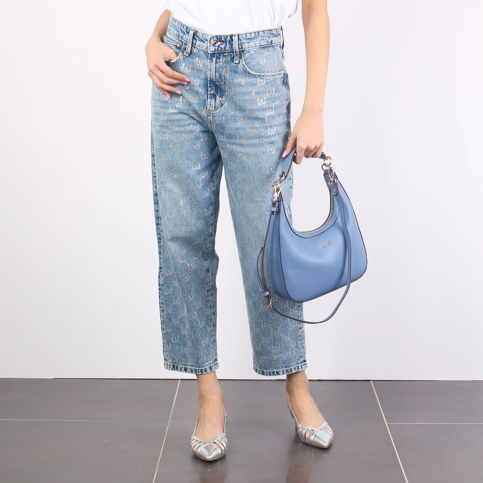 Pantalone Carrot Strass Denim Blue