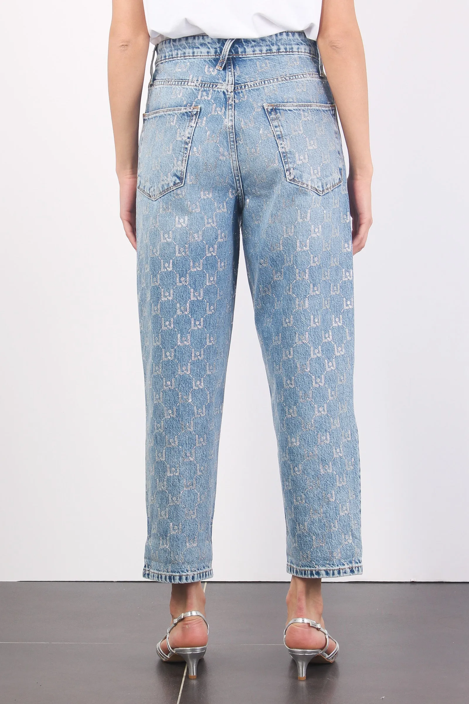 Pantalone Carrot Strass Denim Blue