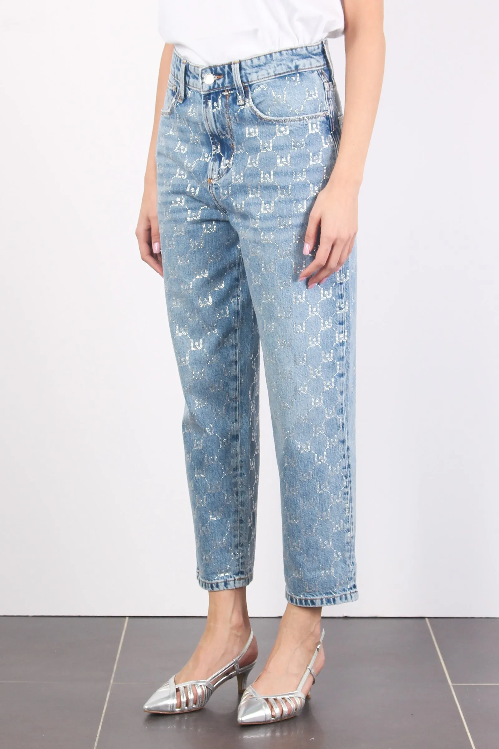 Pantalone Carrot Strass Denim Blue