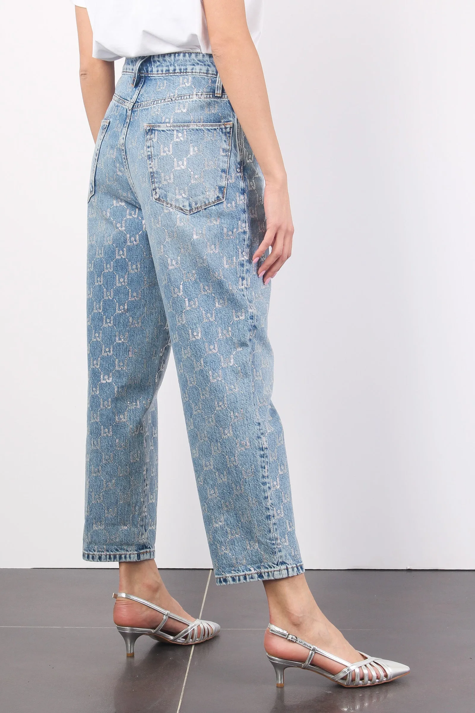 Pantalone Carrot Strass Denim Blue