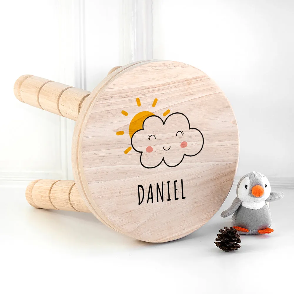 Personalised Smiling Cloud Wooden Stool