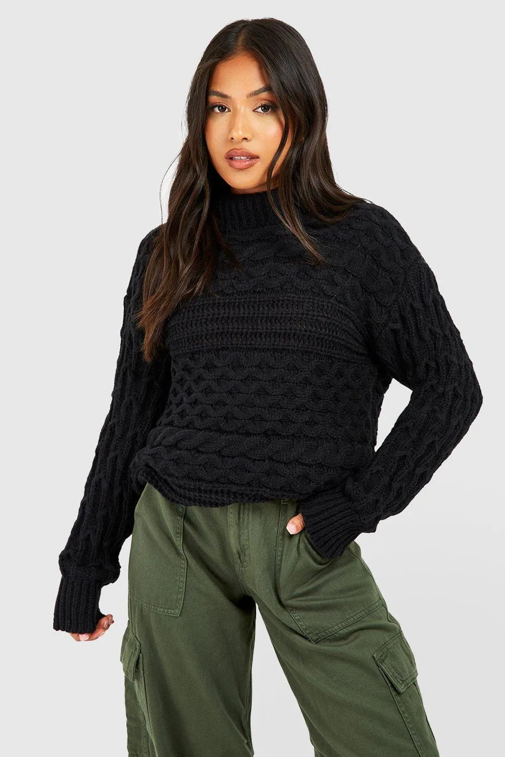 Petite Cable Knit Turtleneck Sweater