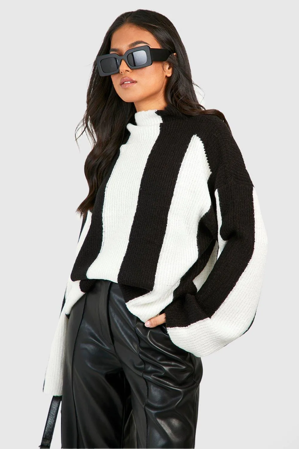 Petite High Neck Stripe Sweater