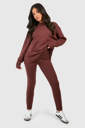 Petite Soft Knit Crew Neck Sweater & Pants Two-Piece