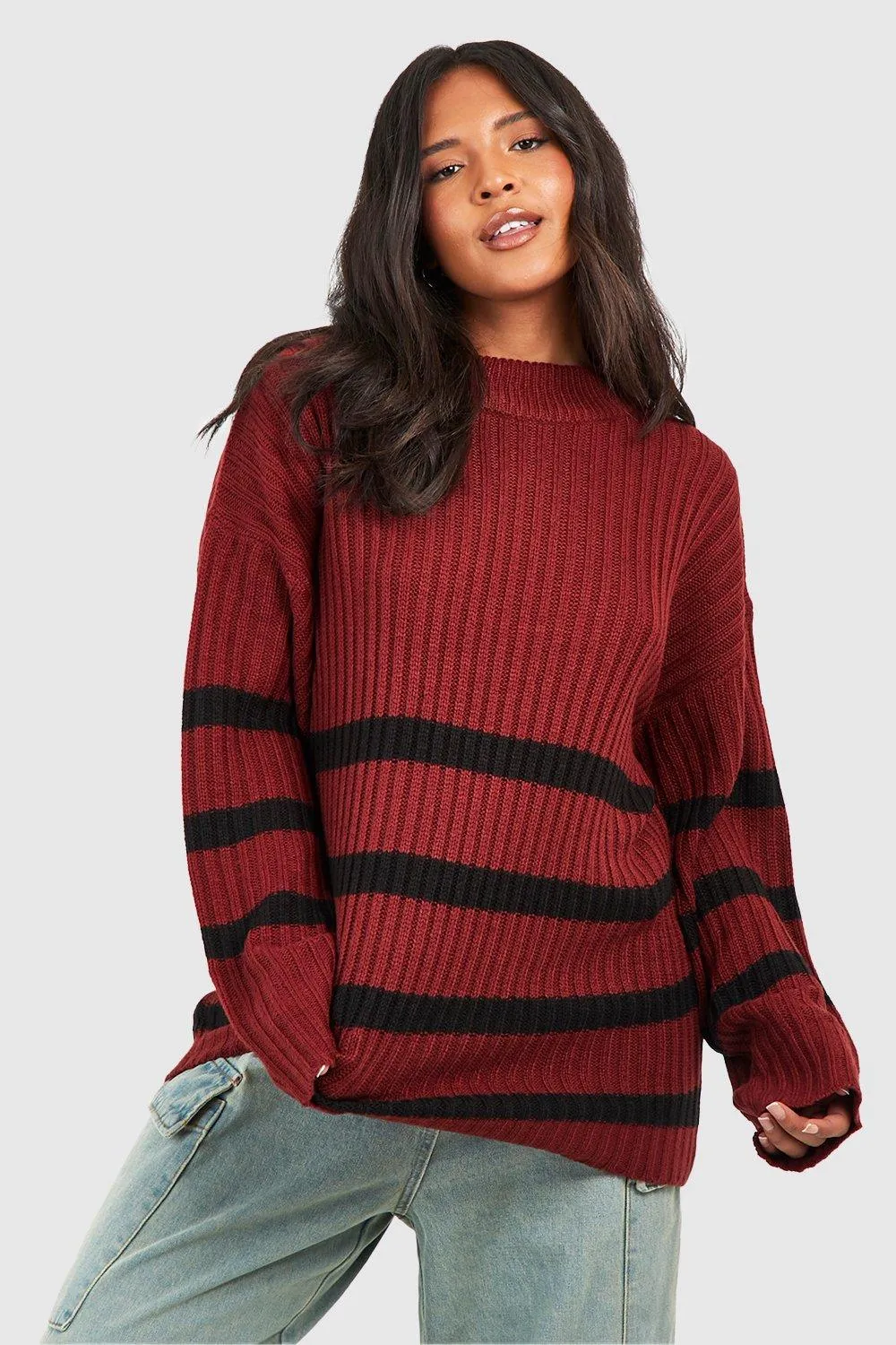 Plus Stripe Boxy Knitted Sweater