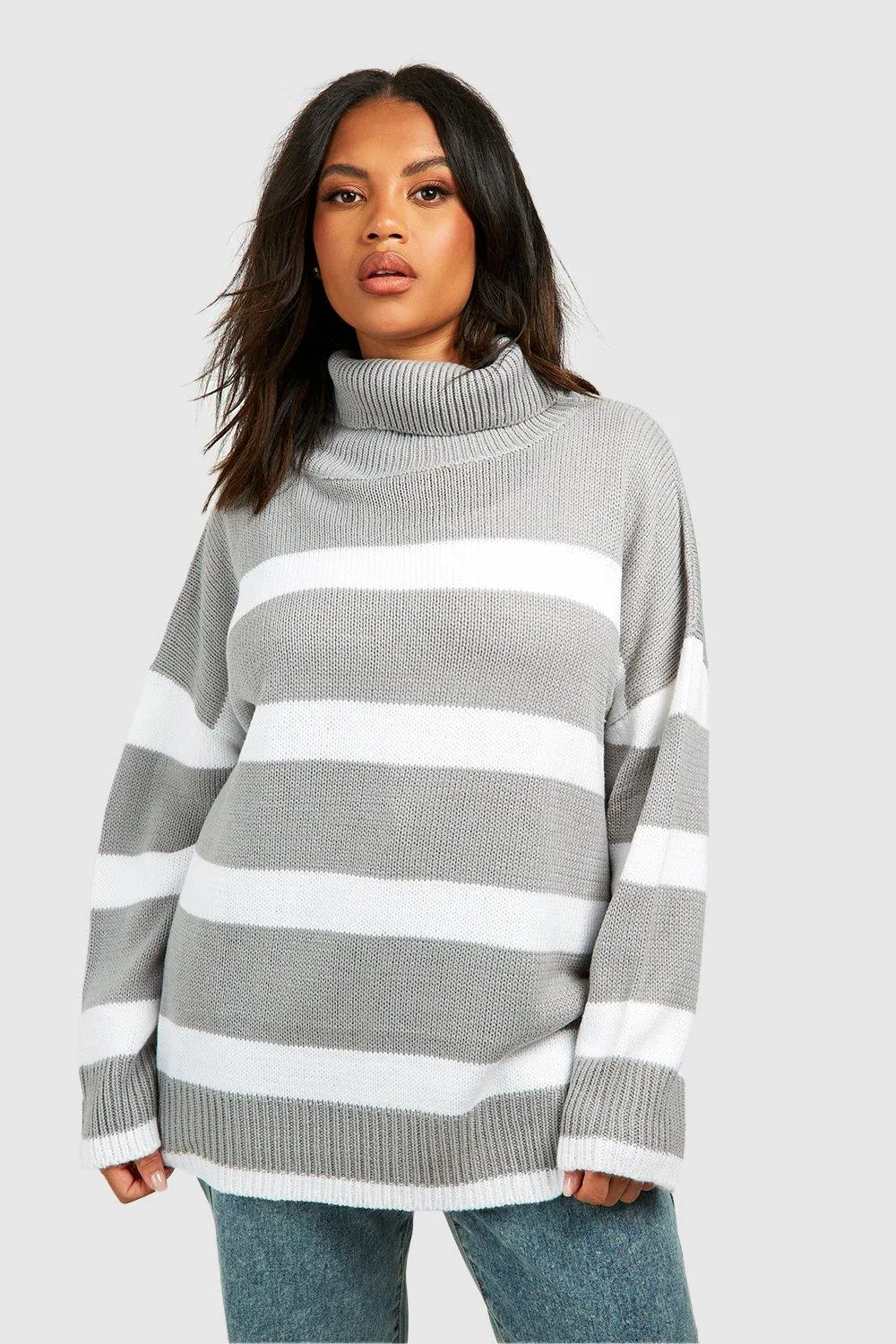 Plus Stripe Oversized Knitted Sweater