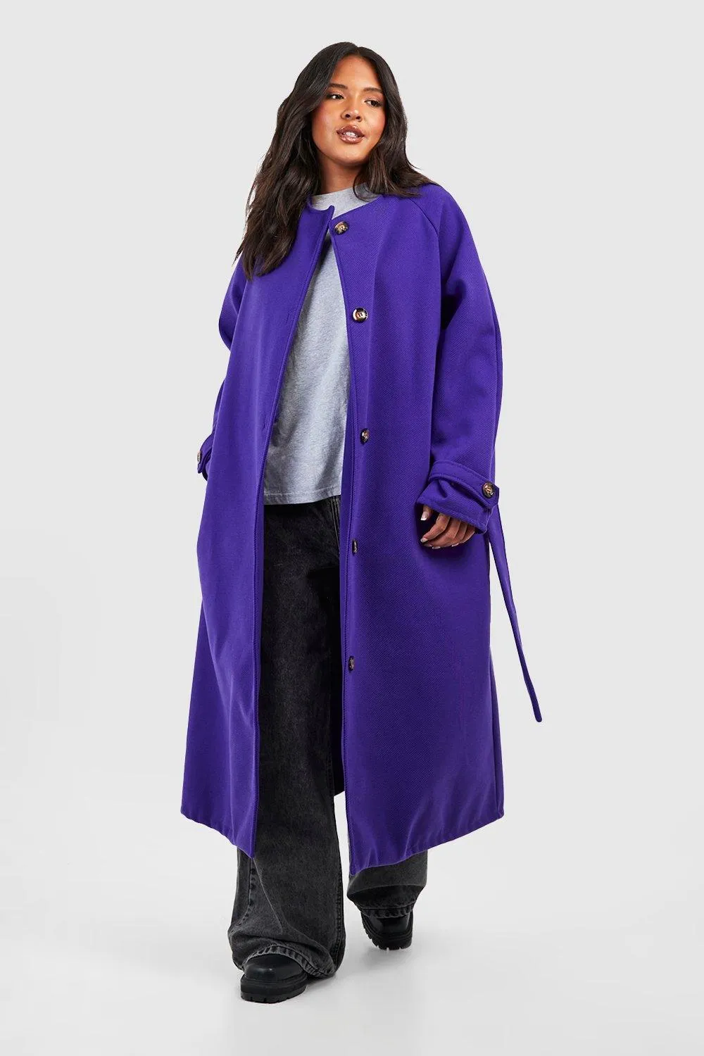 Plus Twill Wool Look Belted Maxi Coat