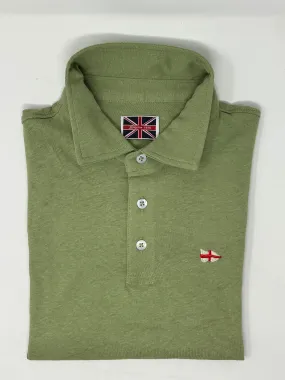 POLO COTONE LINO ARMY GREEN CON BANDIERA RICAMATA