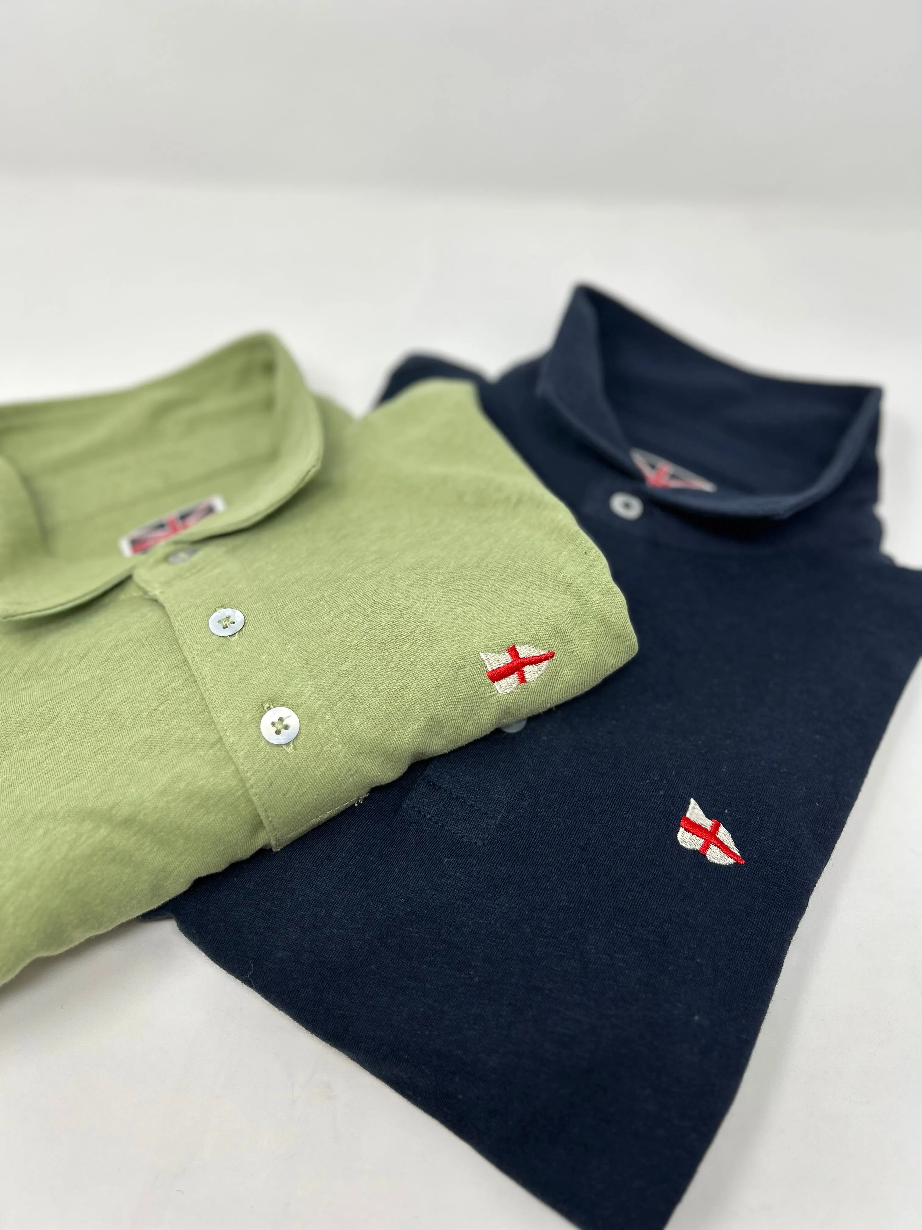 POLO COTONE LINO ARMY GREEN CON BANDIERA RICAMATA