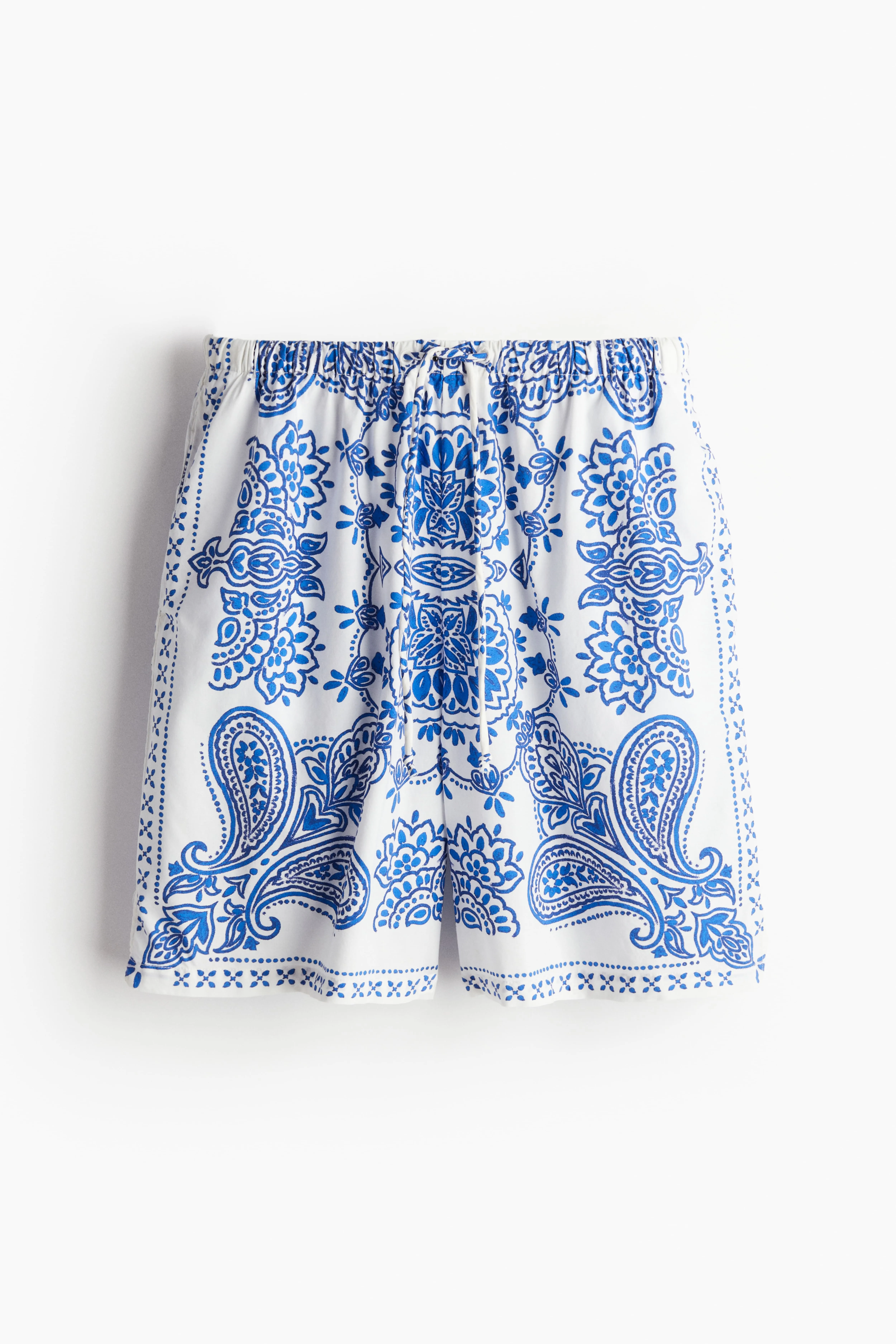 Poplin drawstring shorts - Regular waist - Knee length - White/Paisley-patterned - Ladies | H&M GB