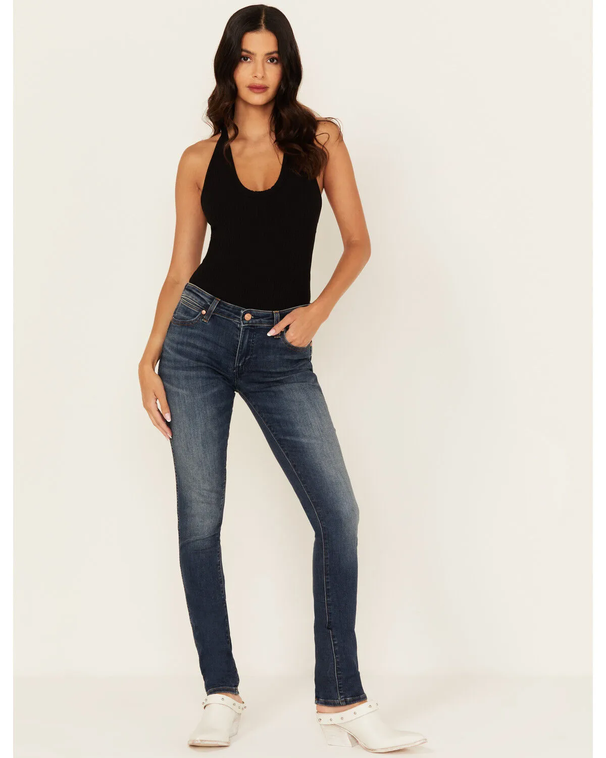 Product Name:  Wrangler Women's Dark Wash Howdy Honey Low Rise Skinny Stretch Denim Jeans