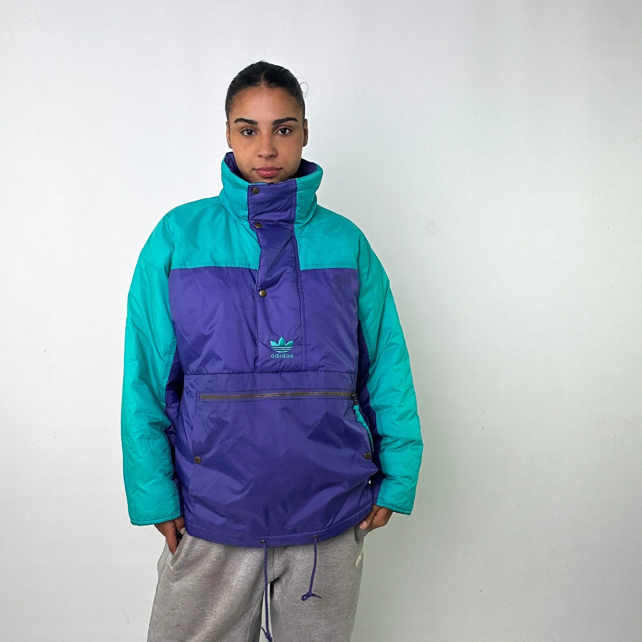 Purple 90s Adidas Puffer Jacket Coat (L)