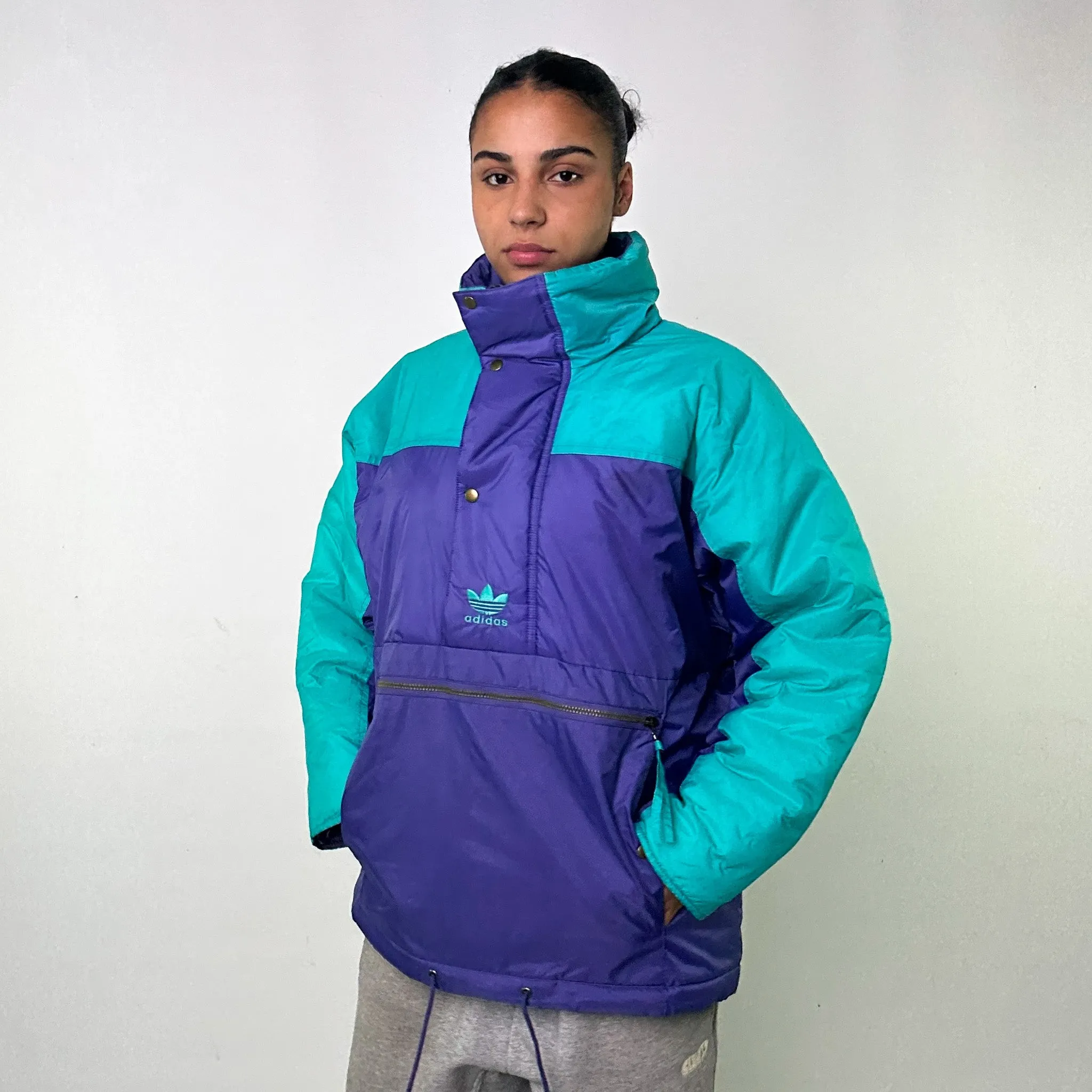 Purple 90s Adidas Puffer Jacket Coat (L)