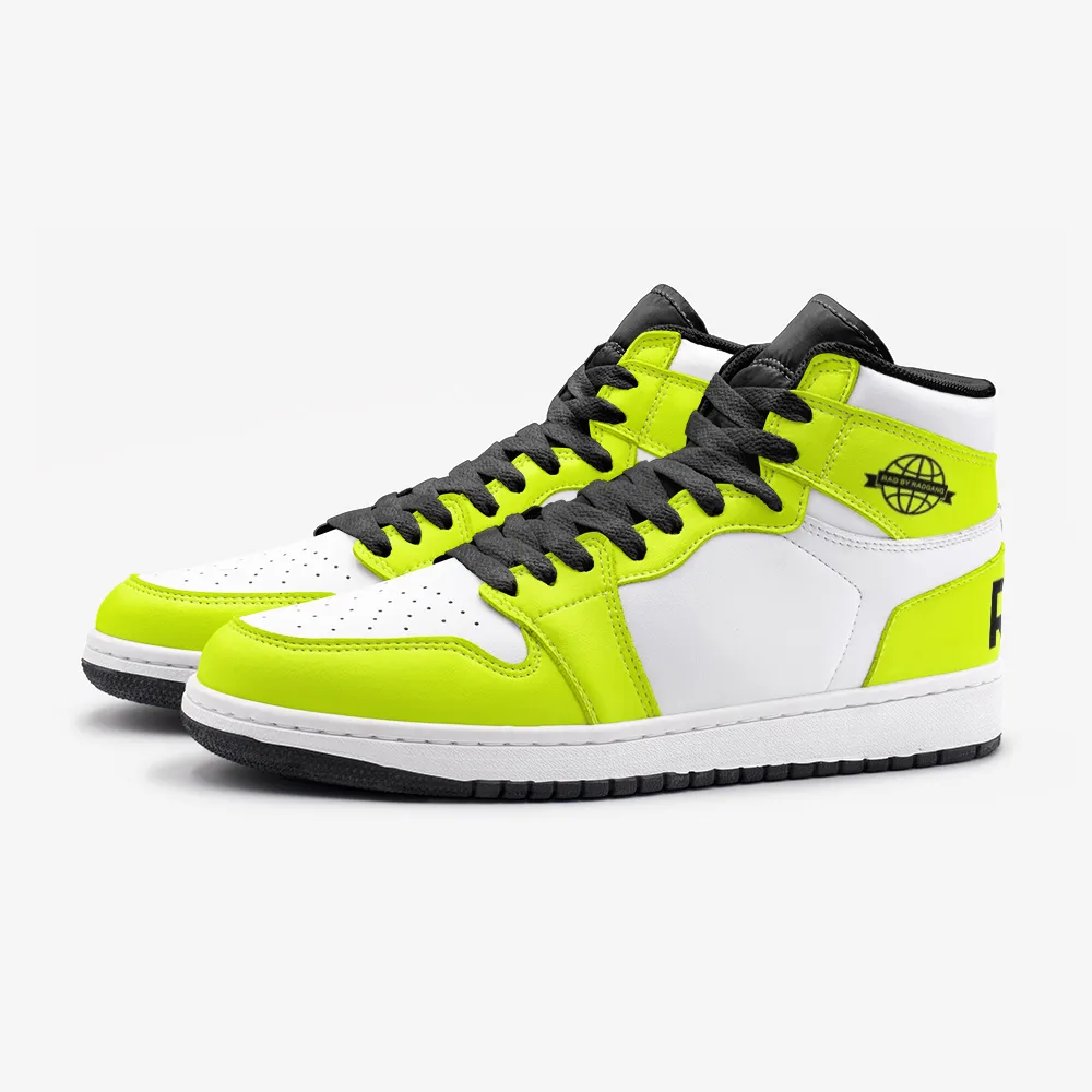 RAD SKYWALKER NEON LEATHER MID TOP SNEAKERS - FLOURESCENT YELLOW