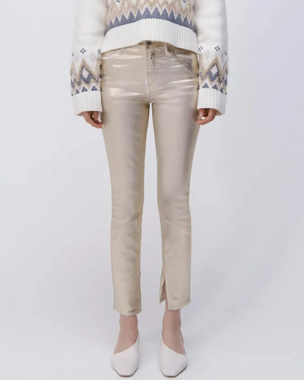 Rae High Rise Ankle Skinny Jean in Gold Foil