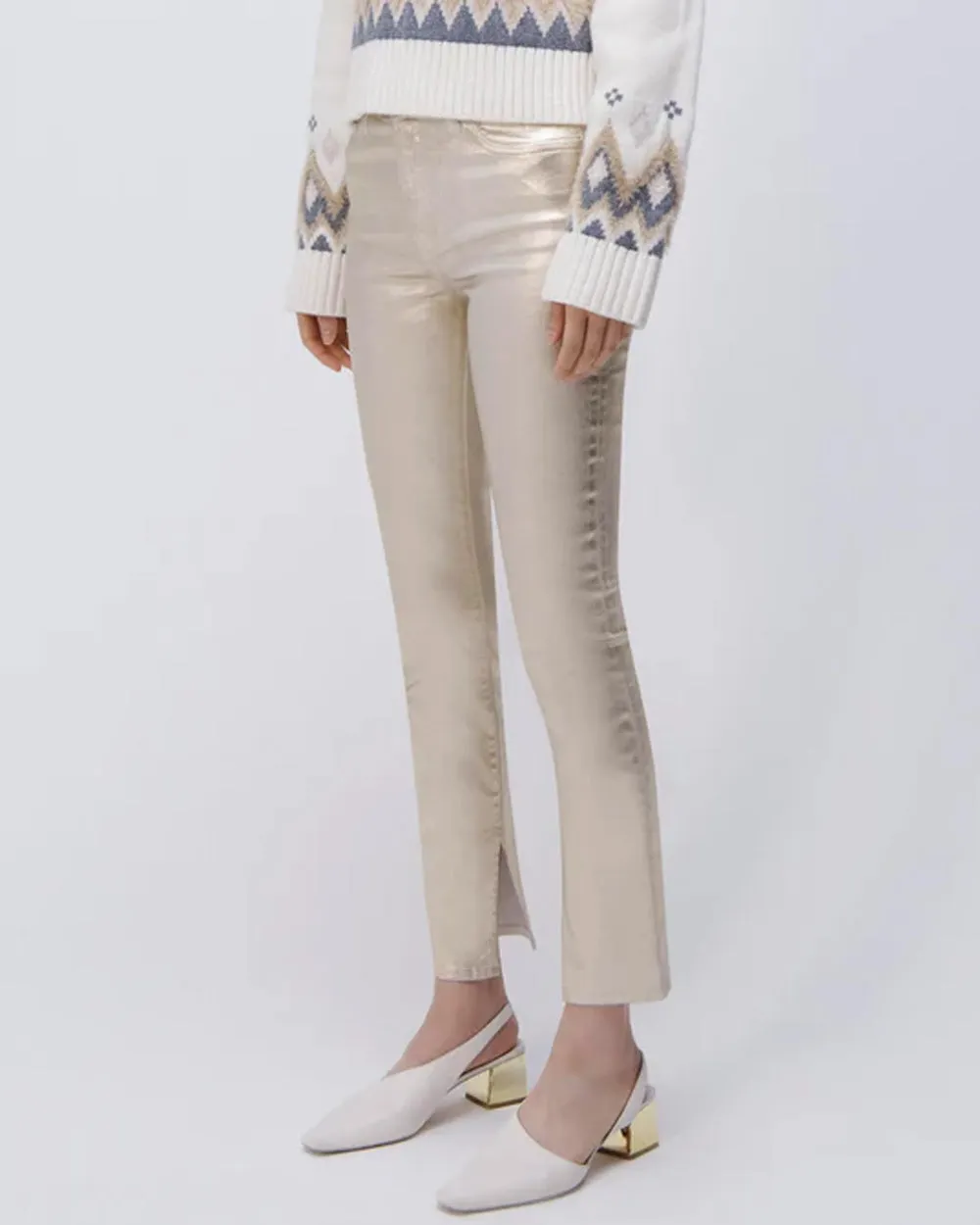 Rae High Rise Ankle Skinny Jean in Gold Foil