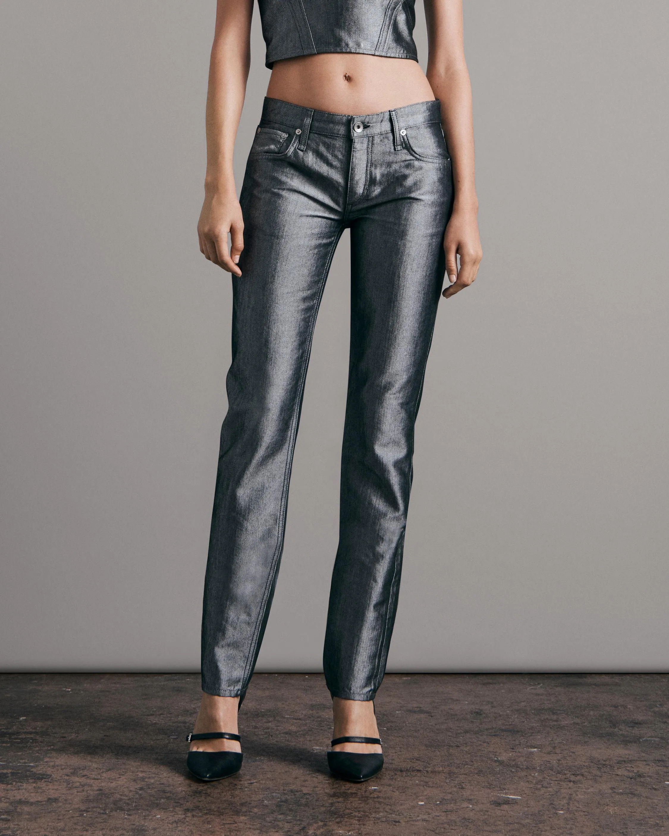 Rag & Bone -  Piper Shine Low-Rise Straight Jeans - Pant