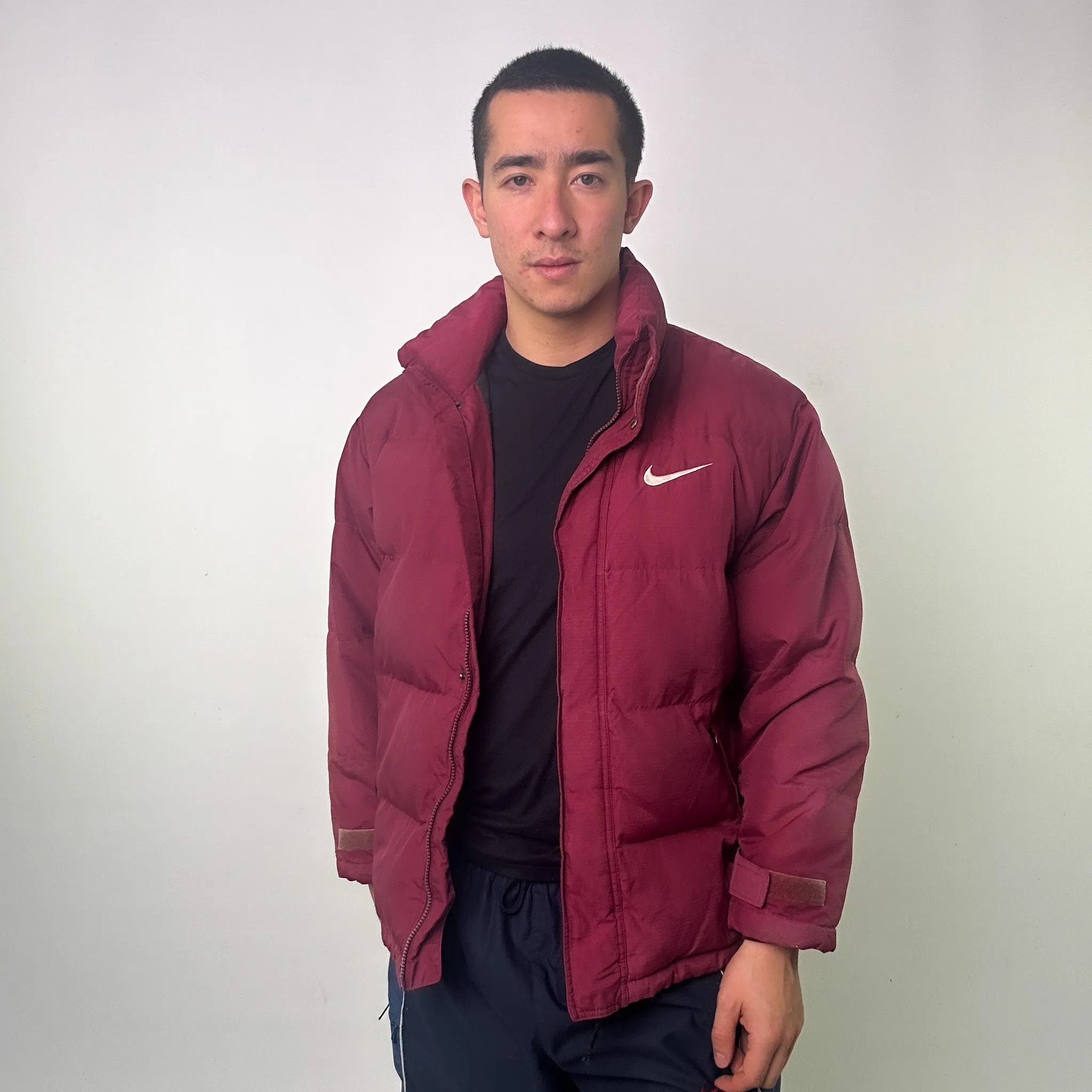 Red 90s NIKE Burgundy Puffer Jacket Coat (L)