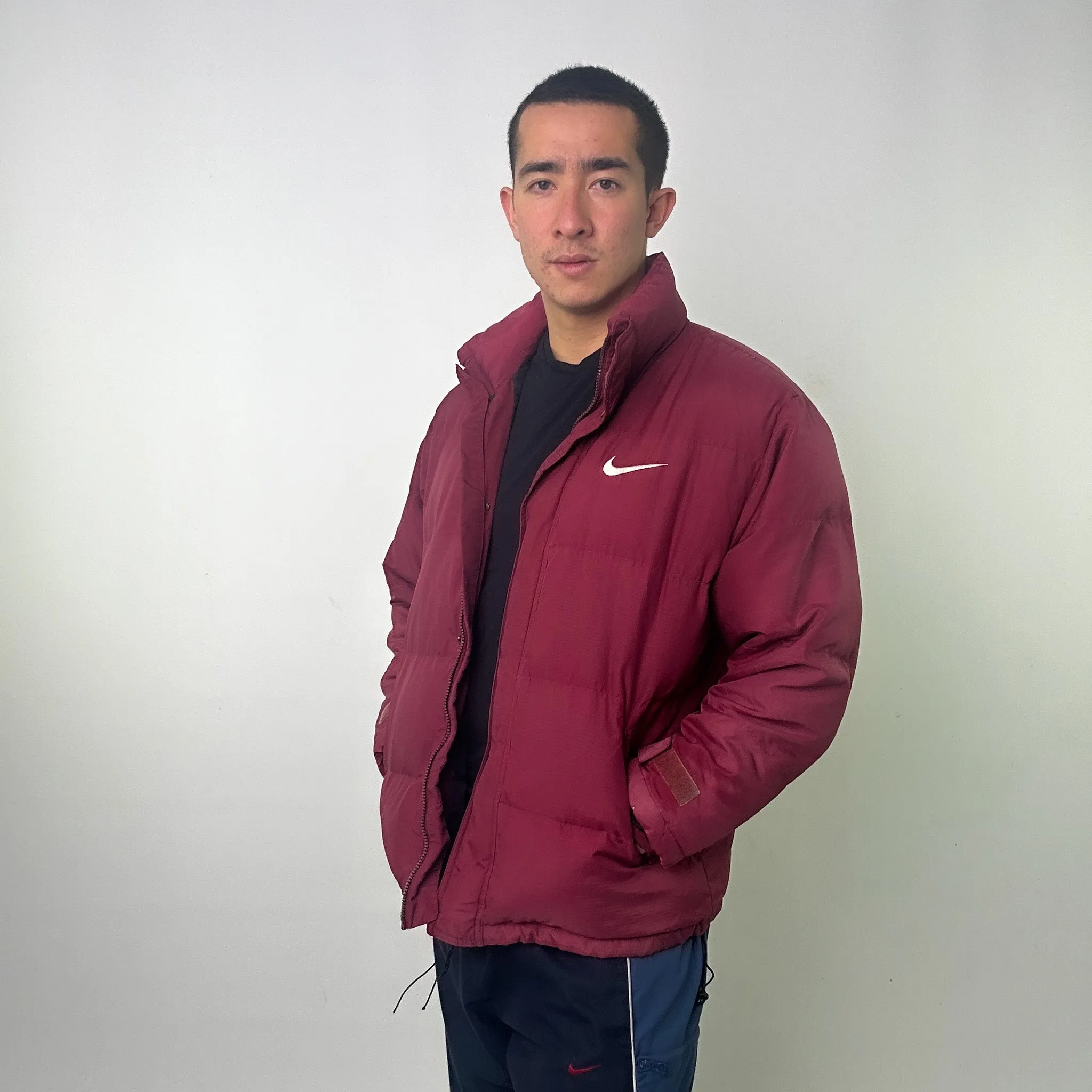 Red 90s NIKE Burgundy Puffer Jacket Coat (L)