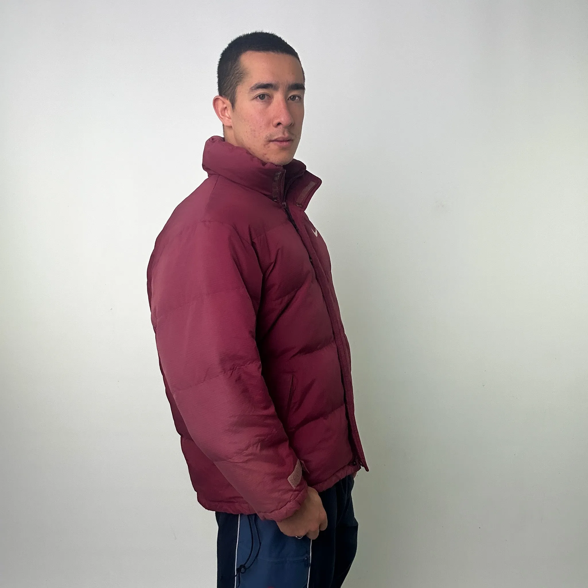 Red 90s NIKE Burgundy Puffer Jacket Coat (L)