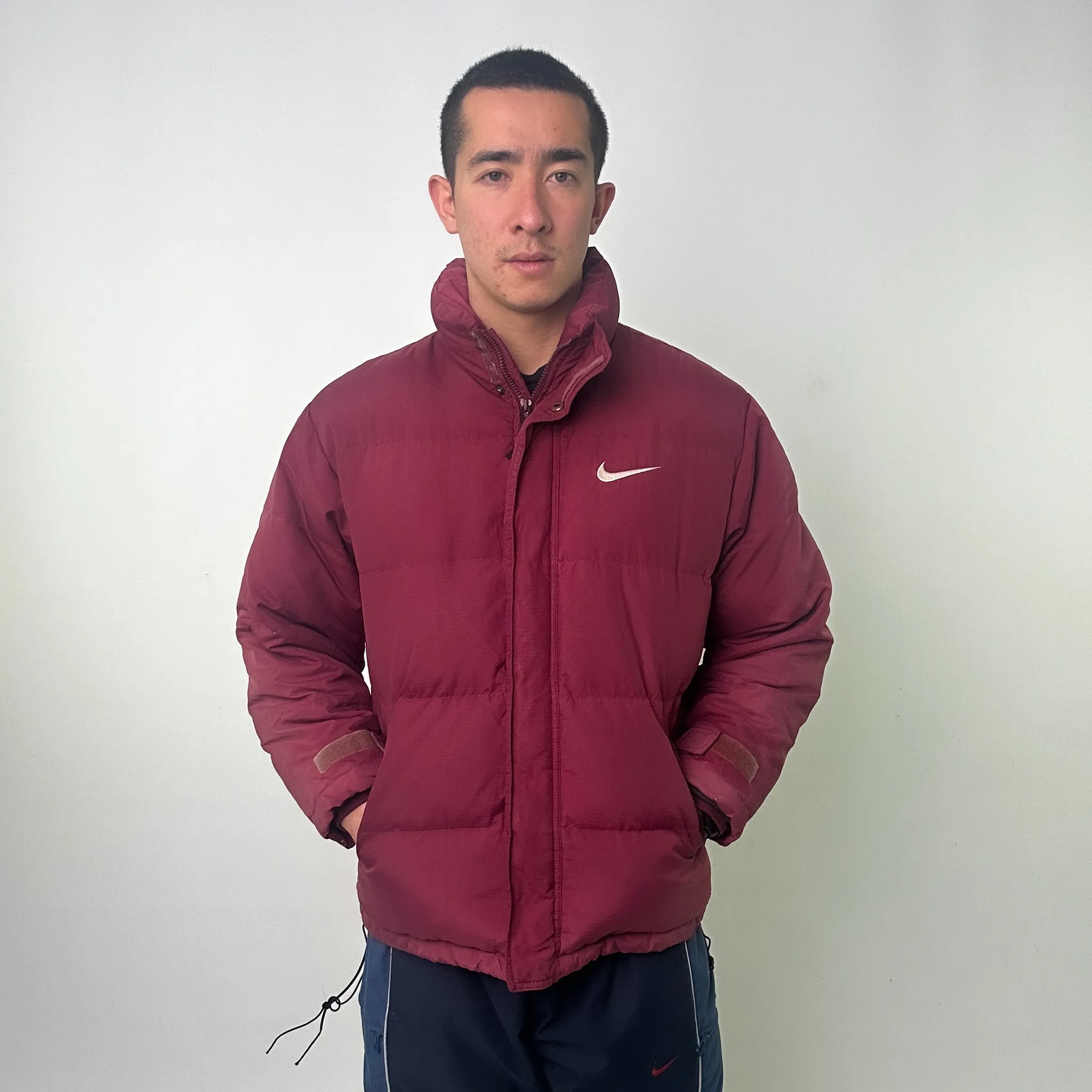 Red 90s NIKE Burgundy Puffer Jacket Coat (L)