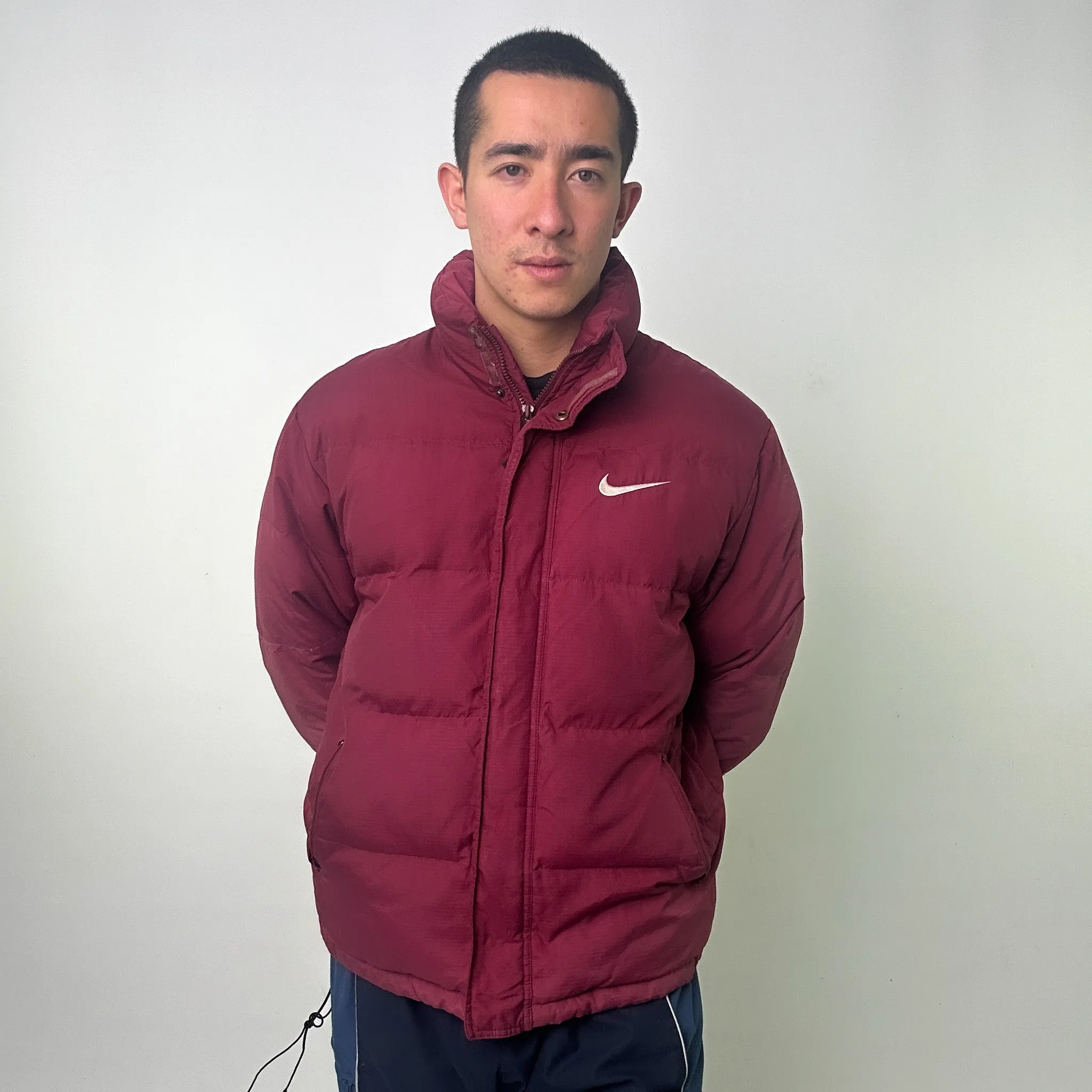 Red 90s NIKE Burgundy Puffer Jacket Coat (L)