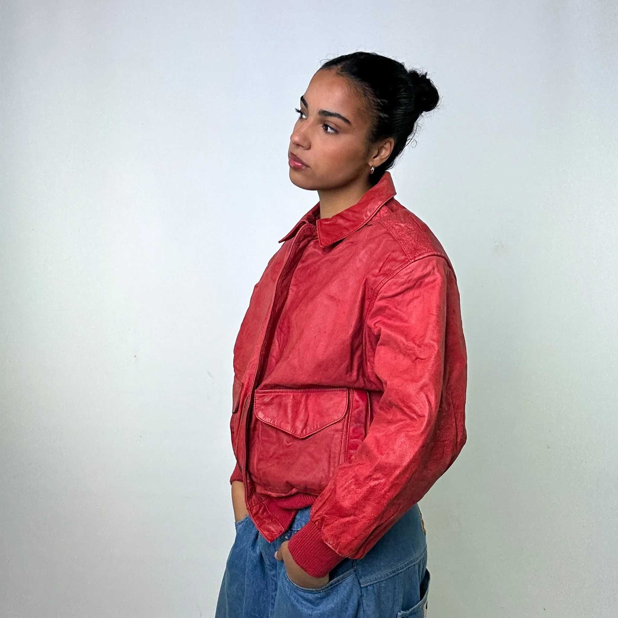 Red Vintage Pelle Leather Jacket Coat (S)