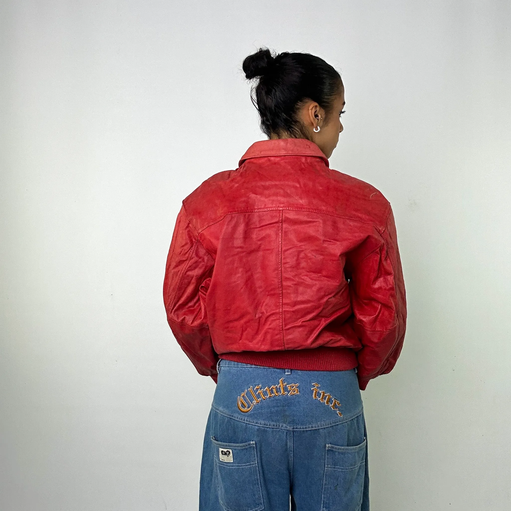 Red Vintage Pelle Leather Jacket Coat (S)