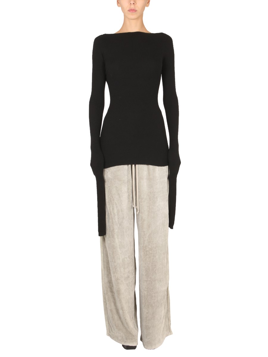 RICK OWENS    SWEATER WITH OVERSIZED SLEEVES AND CUT-OUT BACK