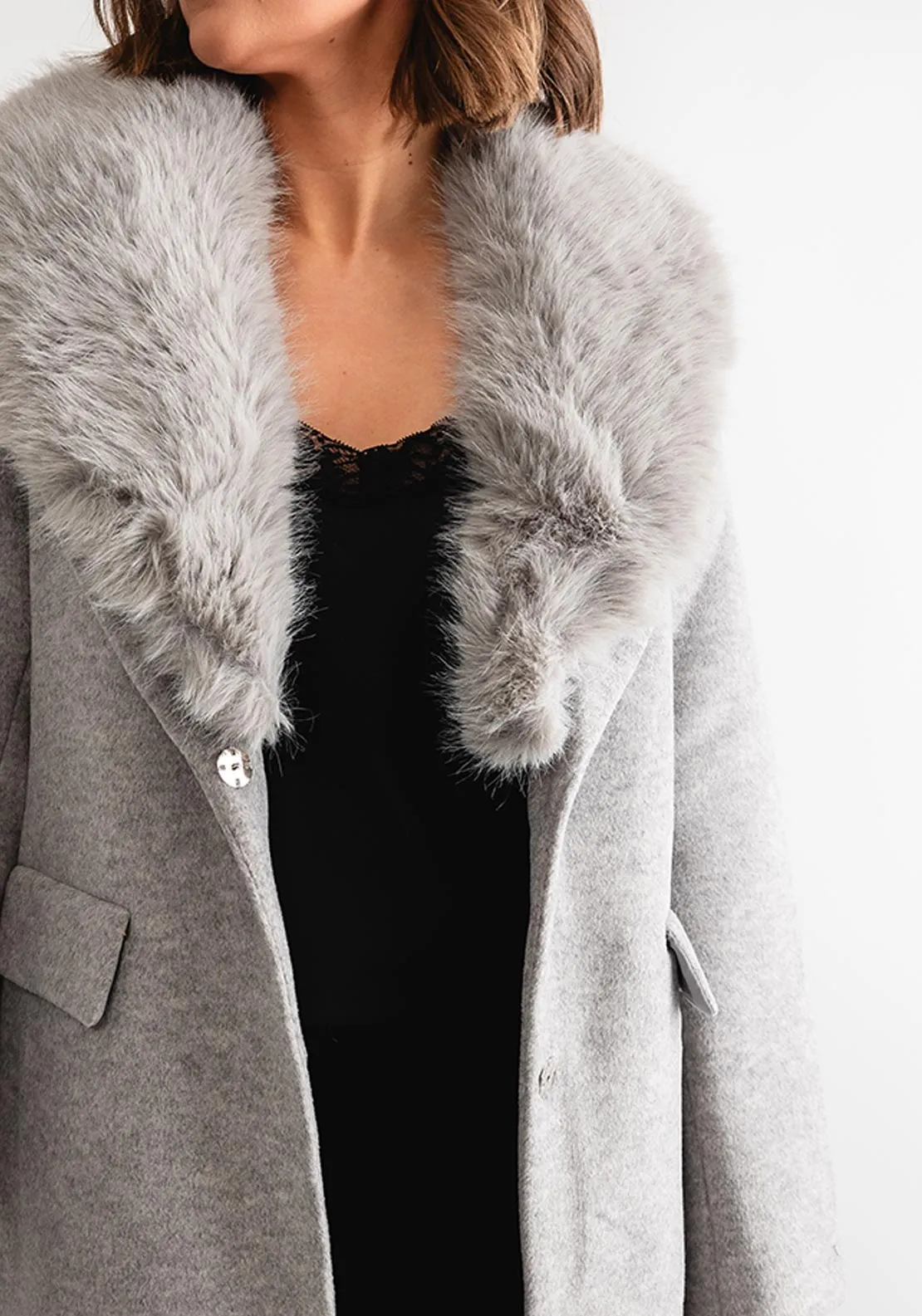 Rino & Pelle Meya Faux Fur Collar Coat, Grey