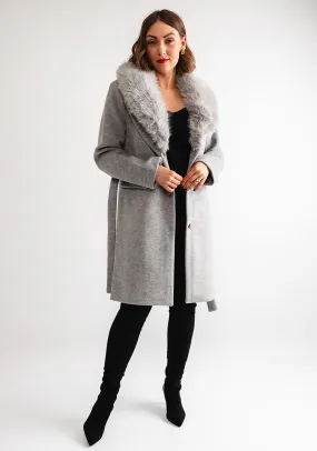 Rino & Pelle Meya Faux Fur Collar Coat, Grey