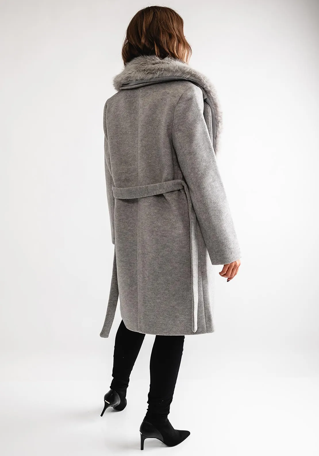 Rino & Pelle Meya Faux Fur Collar Coat, Grey