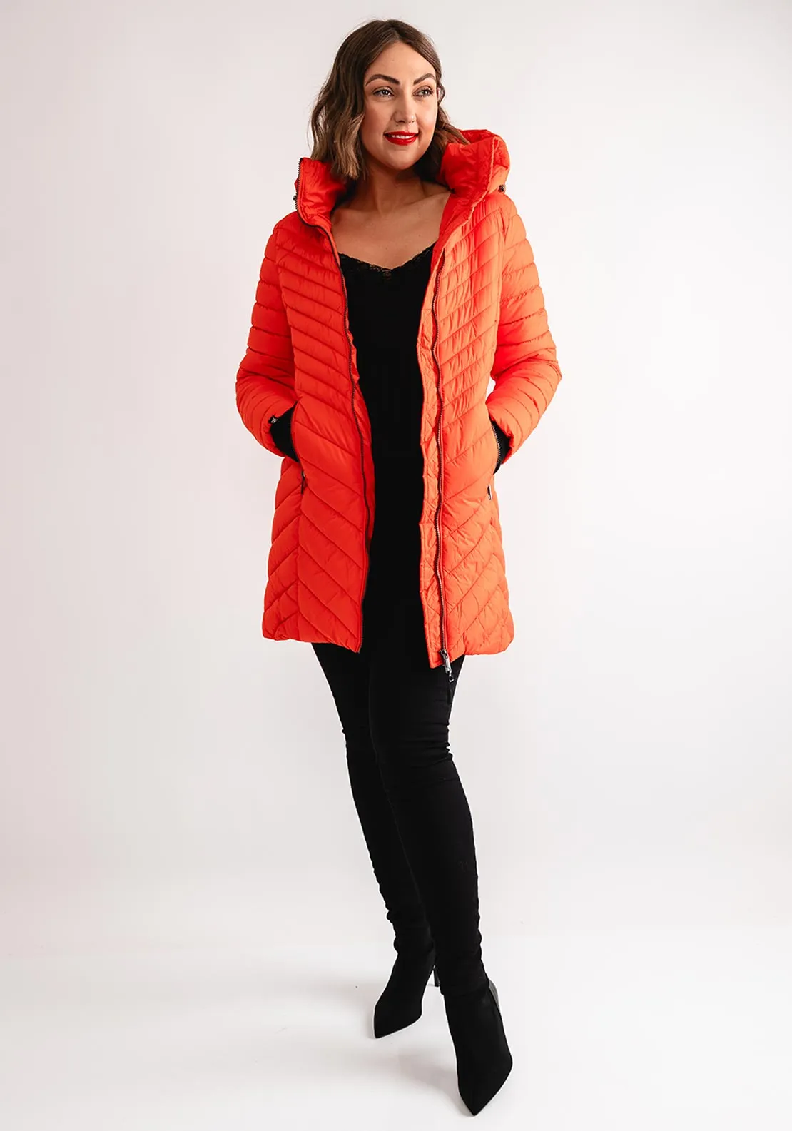 Rino & Pelle Sel Padded Long Coat, Tango Orange