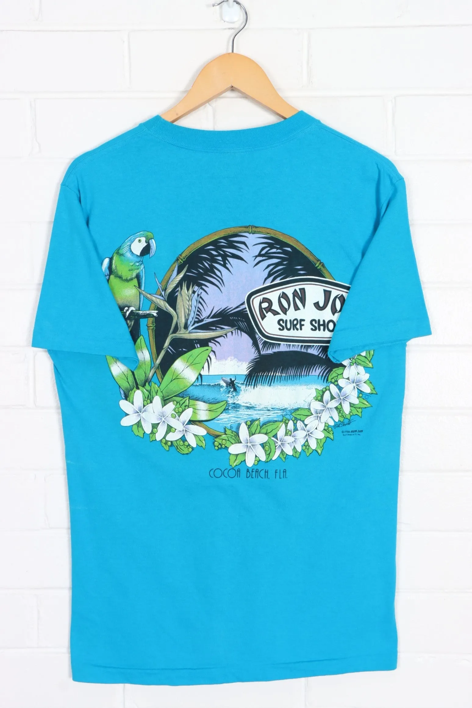 RON JON 1986 COCOA BEACH FRONT BACK SURF T-SHIRT USA MADE (