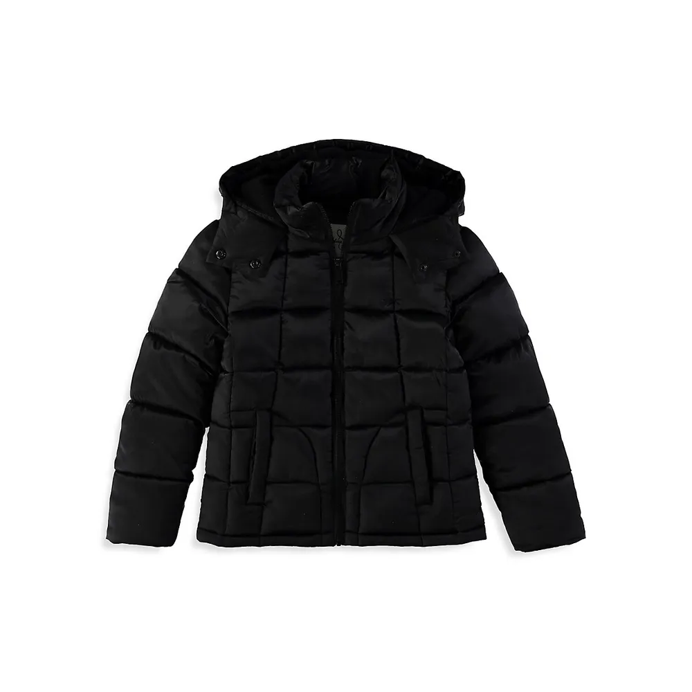 Sam Edelman Girl's Satin Hooded Quilted Puffer