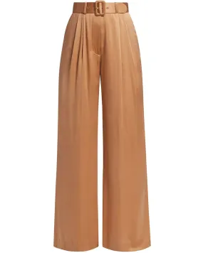 Sand Silk Belted Tuck Pant