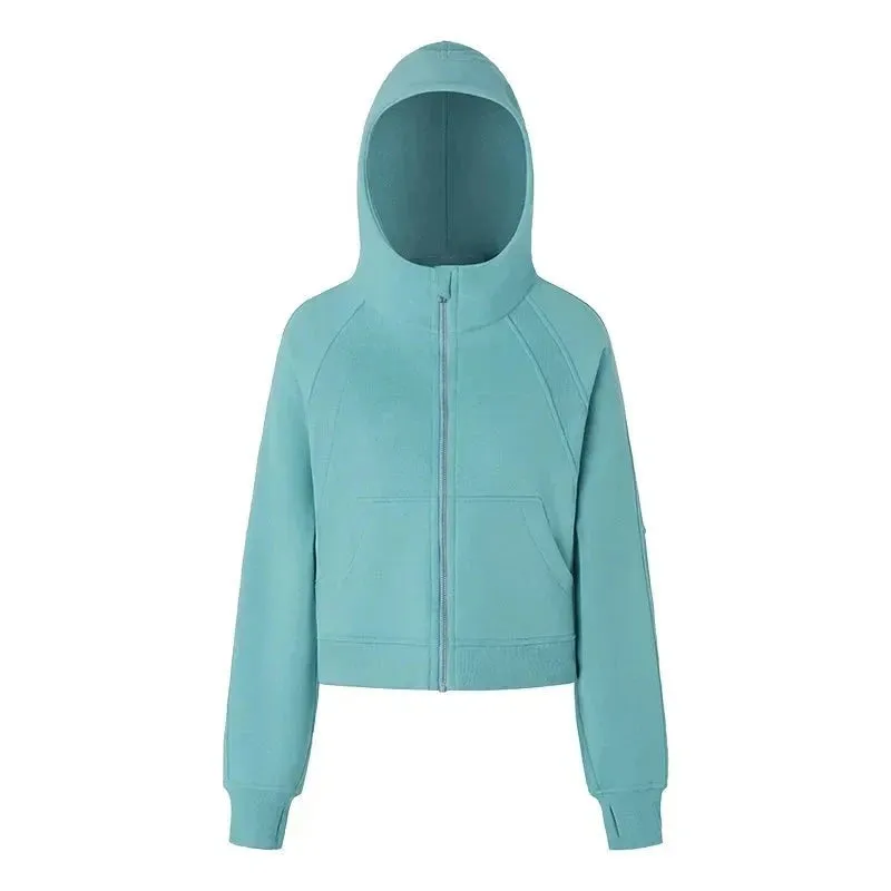 Scuba Warm Plush Zippered Hooded Sports Jacket Loose Yoga Suit Casual Fashion Sweater