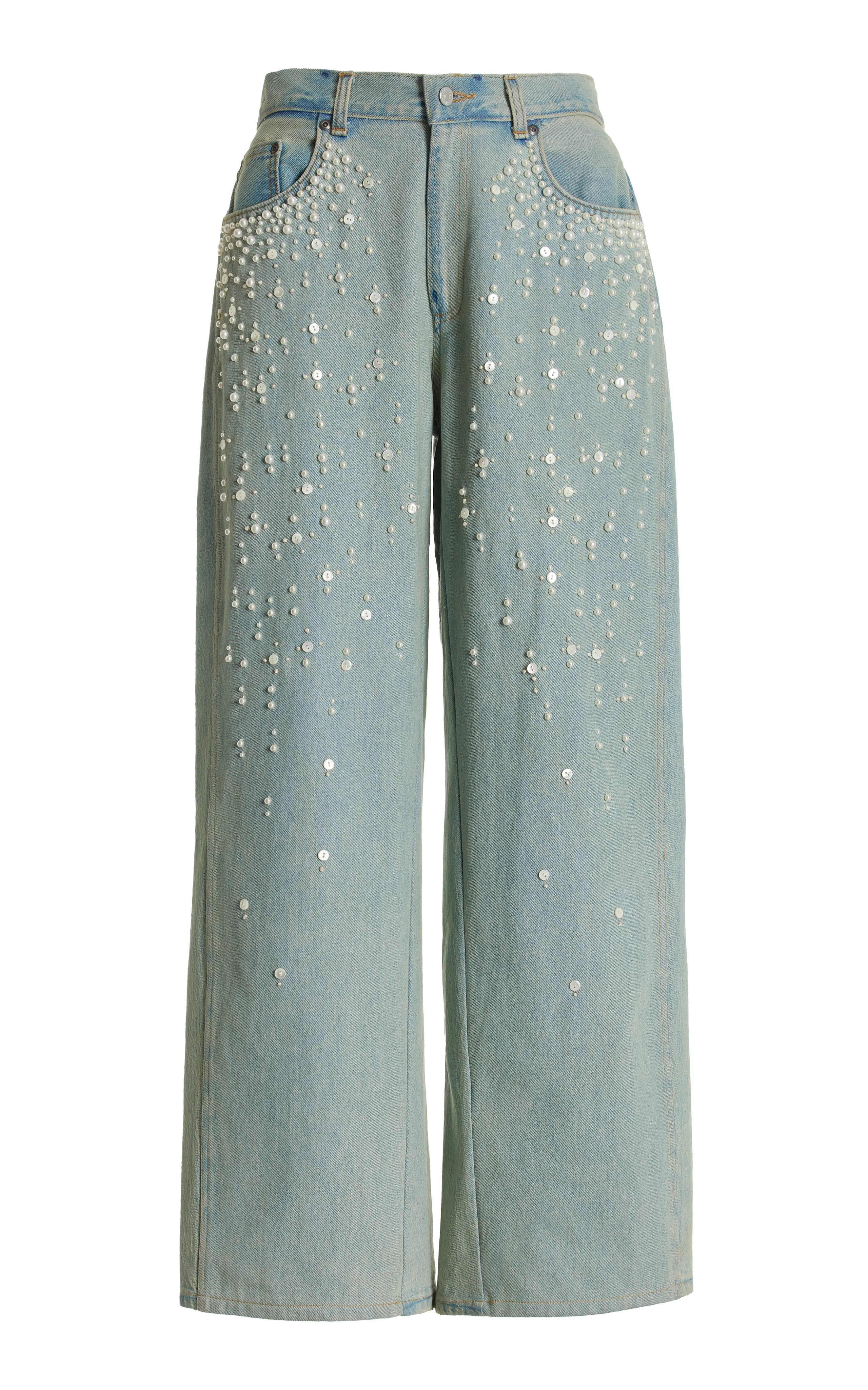 Sea Perlette Embellished Rigid Low-Rise Wide-Leg Jeans