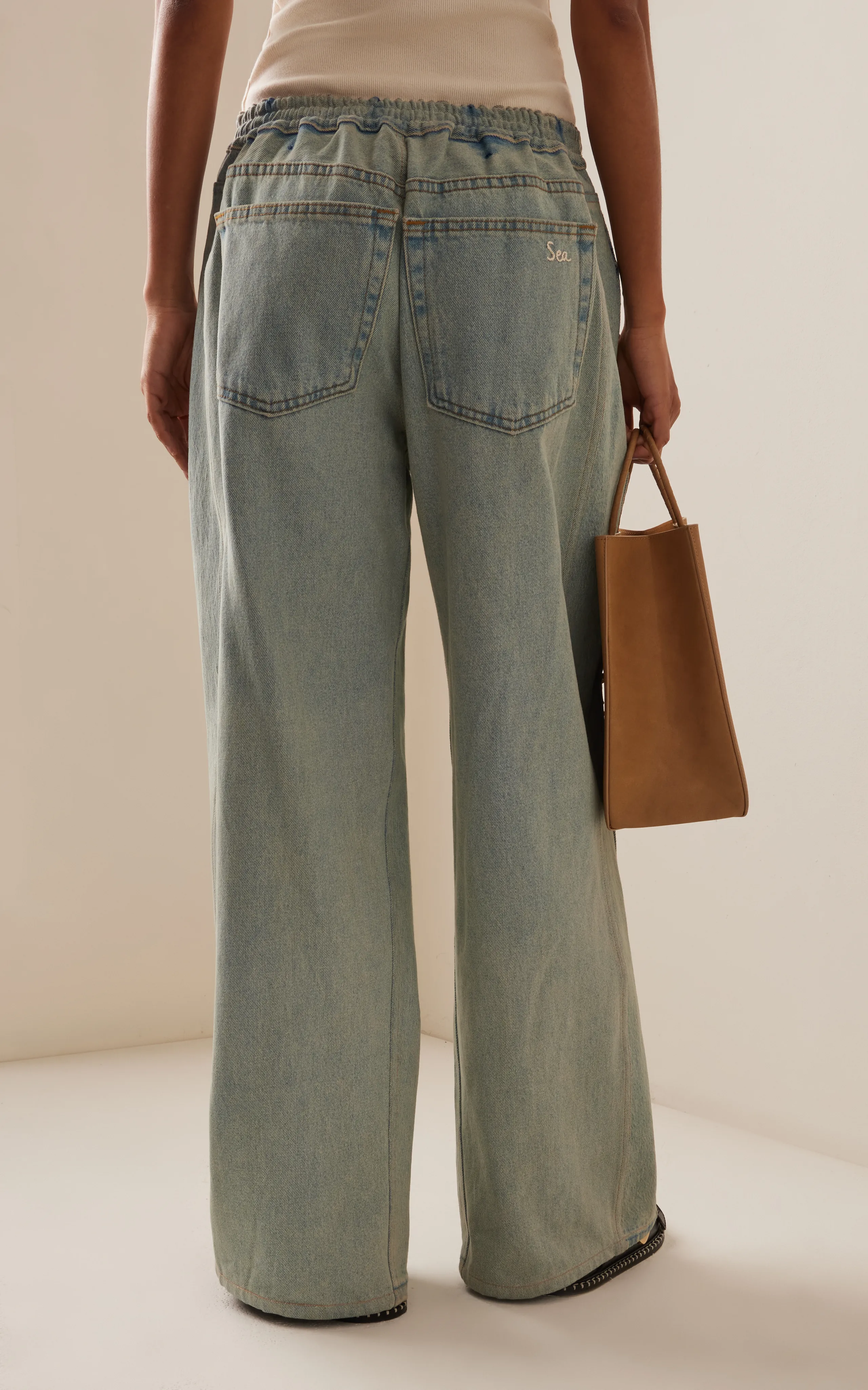 Sea Perlette Embellished Rigid Low-Rise Wide-Leg Jeans