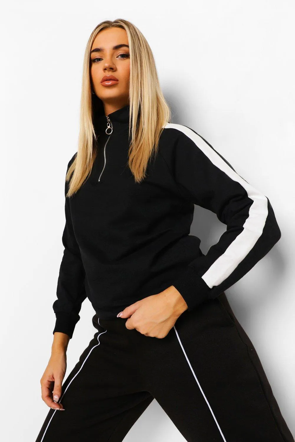 Side Stripe Half Zip Sweater