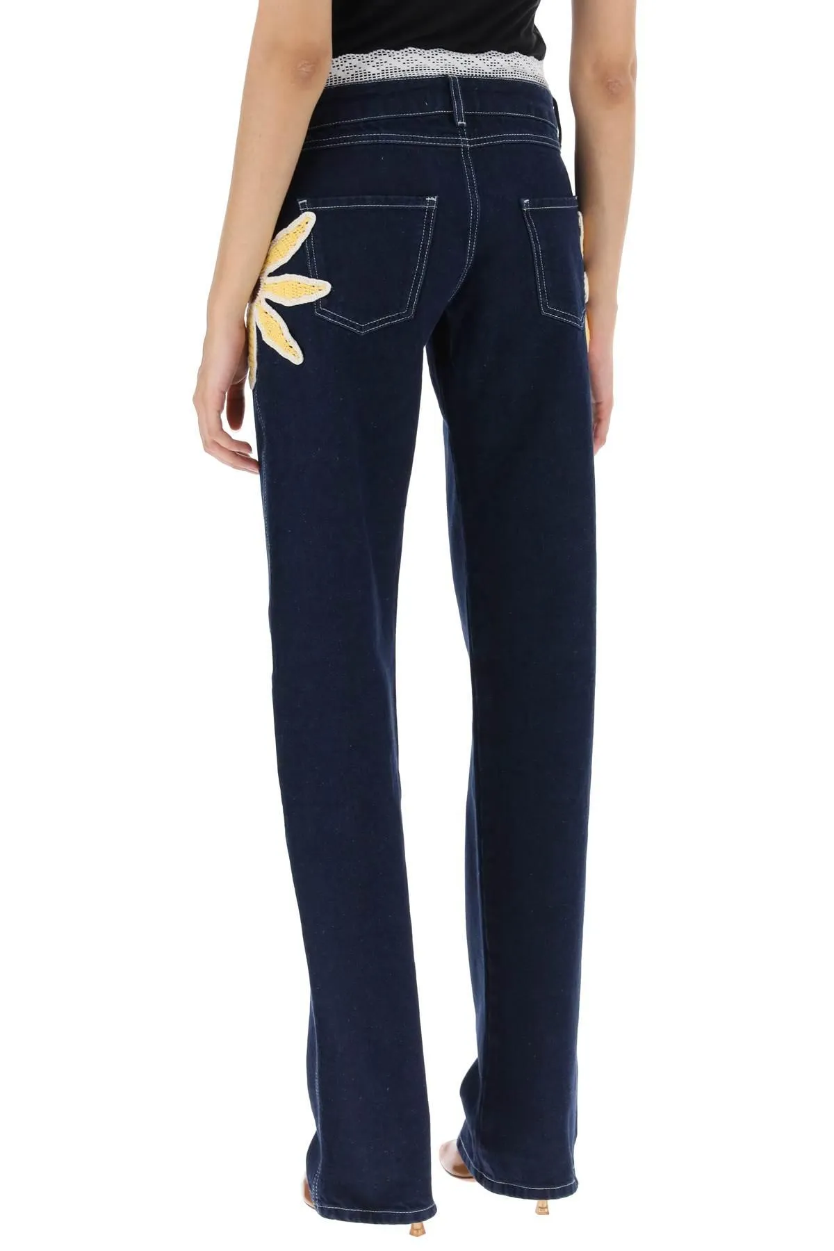 Siedres    Siedres Low Rise Jeans With Crochet Flowers