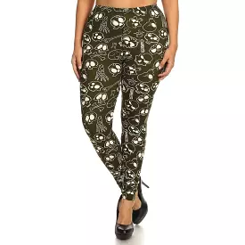 Skulls and bones graphic printed knit legging