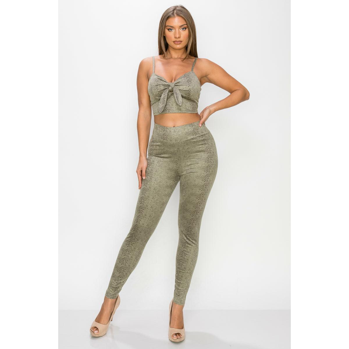 Sleeveless snake print top and leggings set