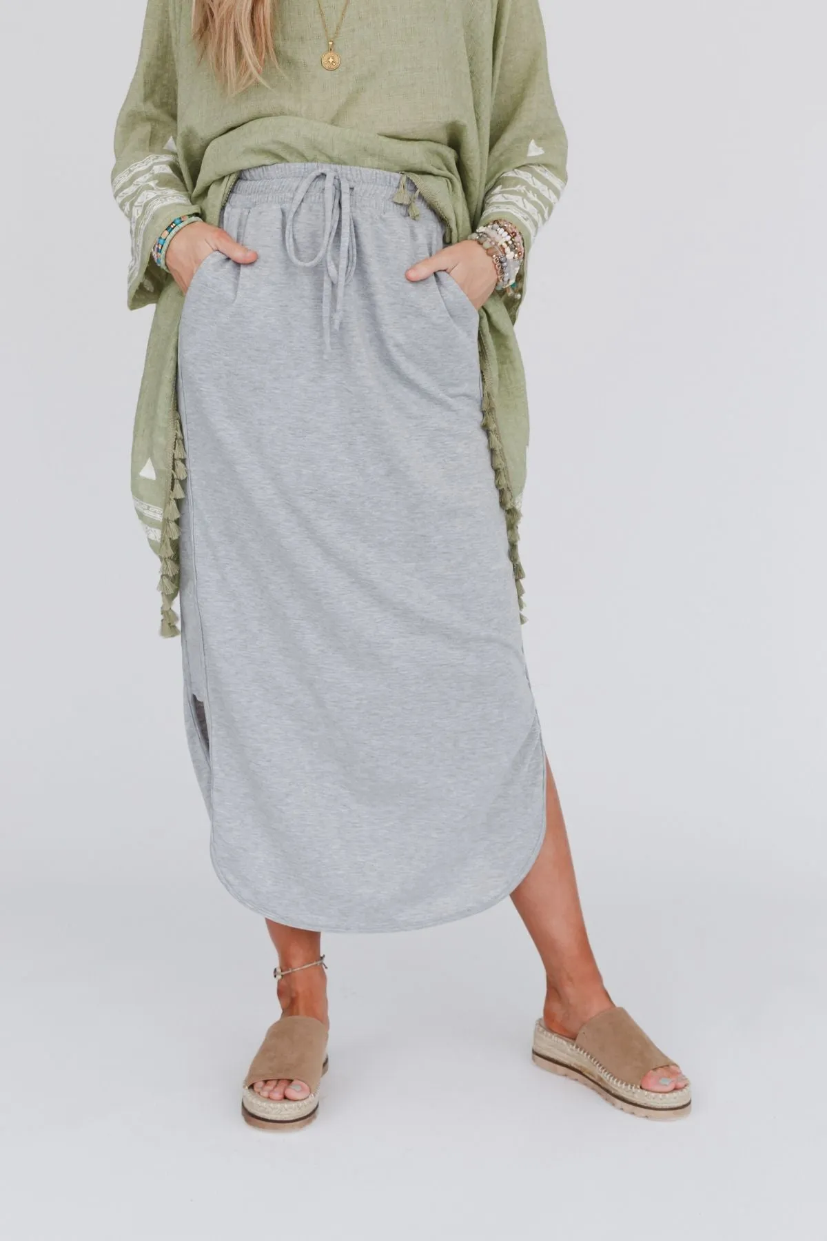 So Comfy Drawstring Maxi Skirt - Heather Gray